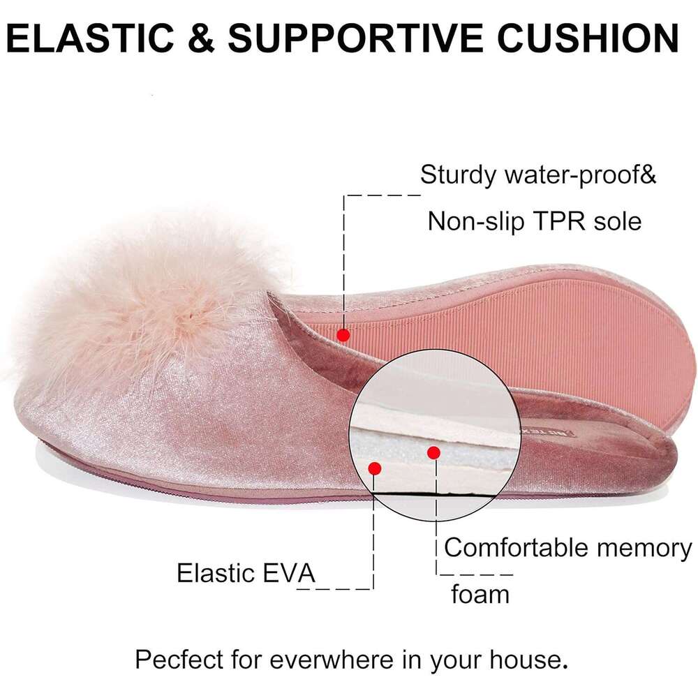 Women's Cozy Velvet Memory Foam House Slipper, Ladies Fuzzy Bedroom Slipper Non-Slip Sole