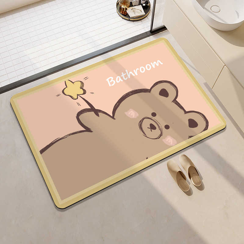 Panda cartoon bathroom absorbent diatomite floor mat for entryway natural rubber non-slip dirt-resistant dust-absorbing S260207