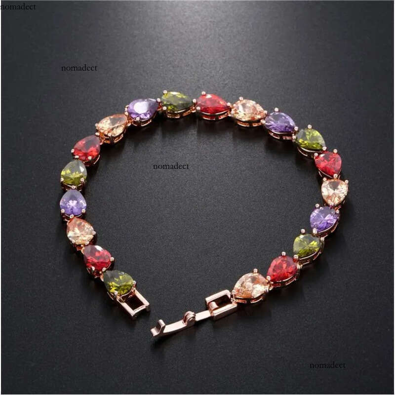 2020 Classical Fashion Jewelry Sterling Sier&rRose Gold Water Drop Pear Cut Colorful CZ Dia Women Wedding Bracelet For Lover Gift d8