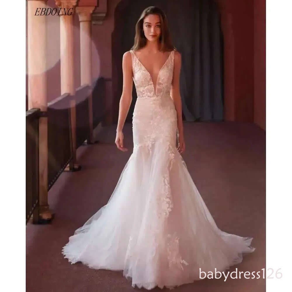 Newest Mermaid Wedding Dress Deep V Neckline Elegant With Long Open Back Custom Bridal Dresses