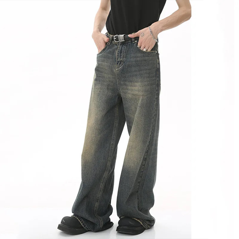 IEFB Summer Mens Denim Pants Old Blue Washed Male Jeans Straight Casual Menwear Loose Wide Leg Trousers Fashion 9C354 260122