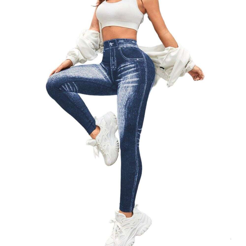 2026Hot-Selling Imitation Denim Seamless Yoga For Women, Back V-Waist, Hip-Lifting, Quick-Drying, Tight-Fitting Running Sports Fitness Long Pants WKER