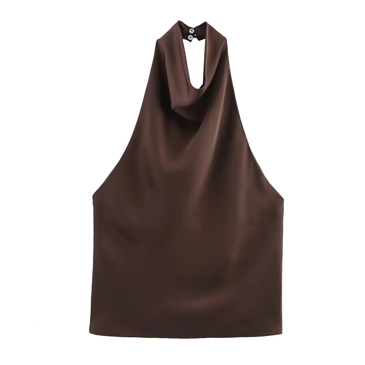 Zevity Women Chic Solid Color Sleeveless Soft Touch Halter Camis Tank Lady Backless Summer Beach Shirt Blouse Tops LS9365 250203