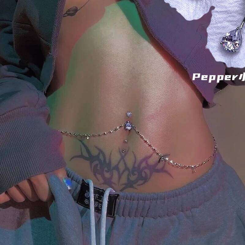 Women Sexy Rhinestone Dangle Belly Navel Piercing Ring Body Waist Chain Button Summer Beach Jewelry X260209