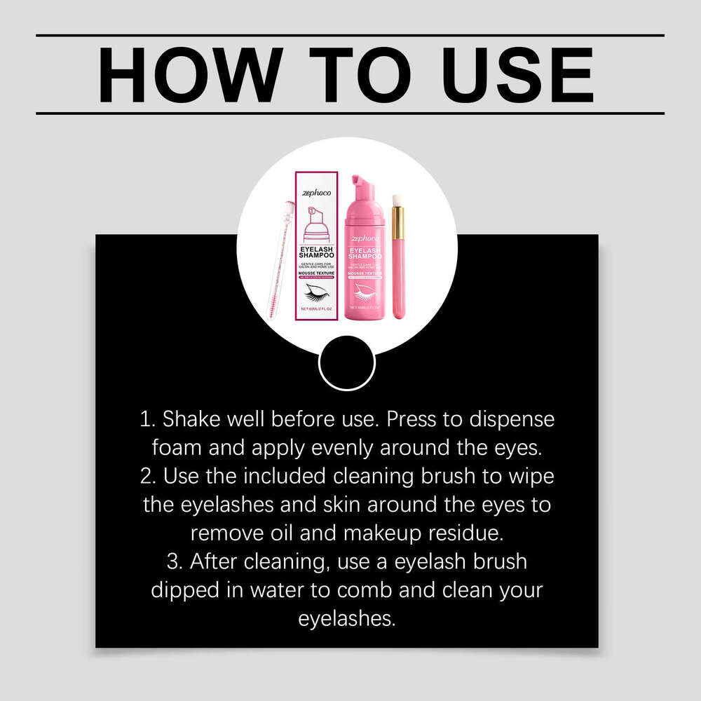zephoco Eyelash Cleaning Care Set Gentle ingredients gentle cleansing, smoothness, and moisturizing, convenient for daily care