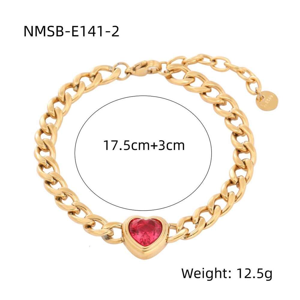 Heart-Shaped Colored Zirconium Titanium Alloy Bracelet Women's Bracelet 18K Vacuum-Plated Gold Fashion Stainless Steel Jewelry