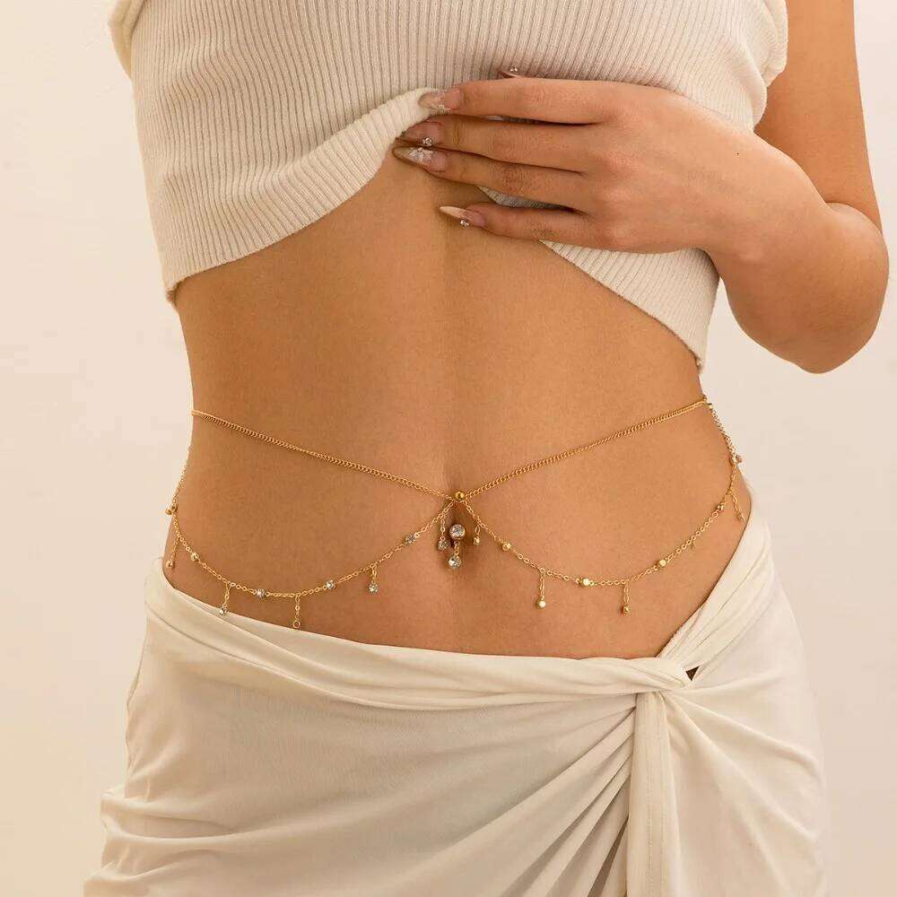Sexy Fashion Tassel Rhinestone Double Layer Waist Zircon Navel Nail Body Chain for Women Summer Beach Bikini Jewelry Gifts X260209