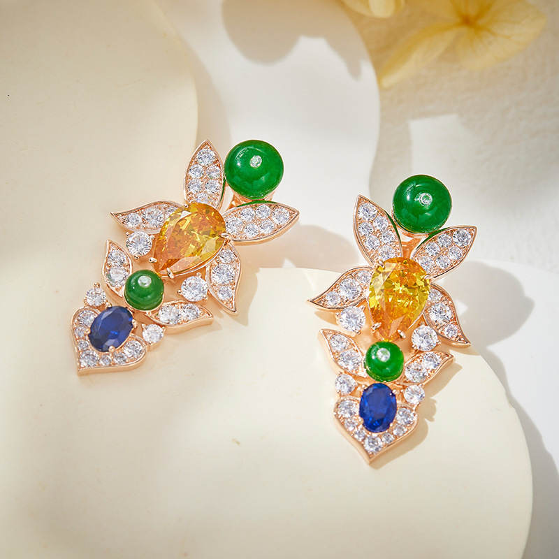 Earrings Butterfly Dress Earrings, Gold-Plated With Pear-Shaped Earrings Yellow Diamonds, Luxurious High-End Women's Floral Cluster Earrings