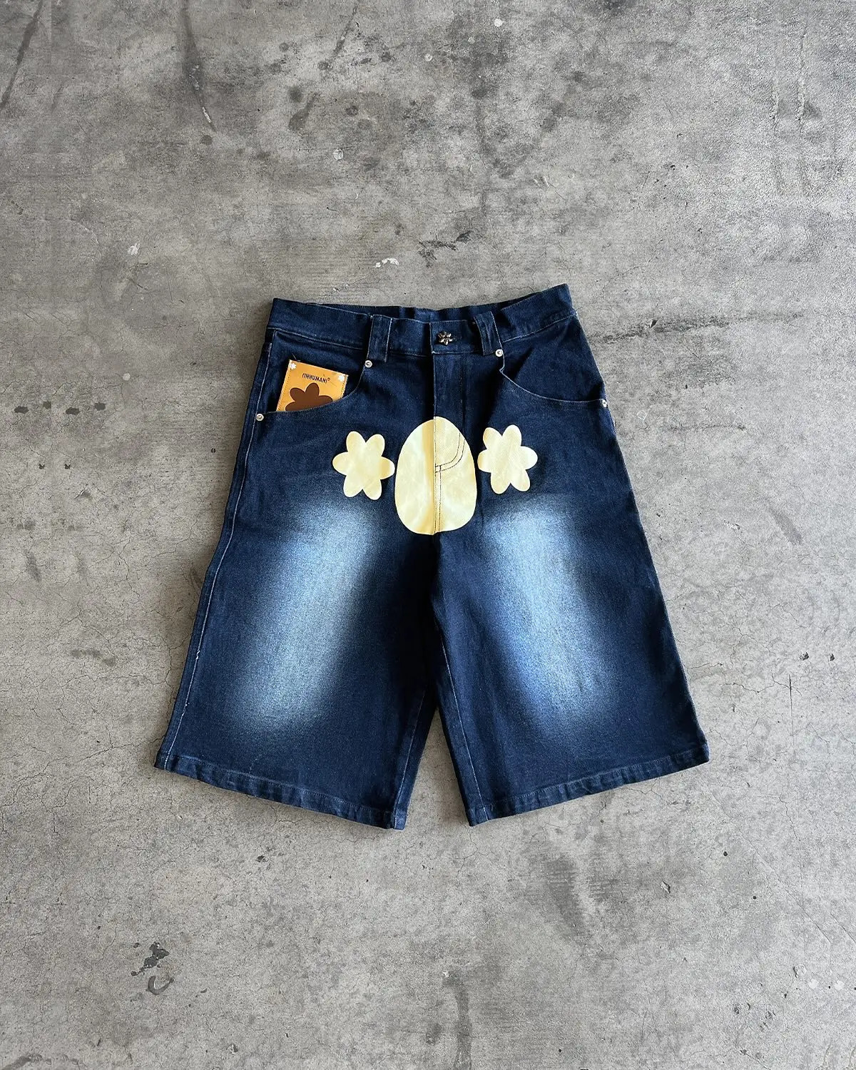 Vintage Blue Denim Short Y2K Jeans Streetwear Patchwork Men Women Hip Hop Cartoon Graphics Loose Denim Fitness Casual Shorts 260208