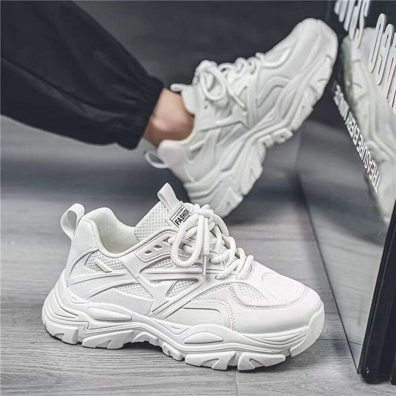 Men's 2025 New Winter Breathable Mesh Casual Thick Sole Non-Slip Versatile White Height-Increasing Sports Dad Trendy Shoes