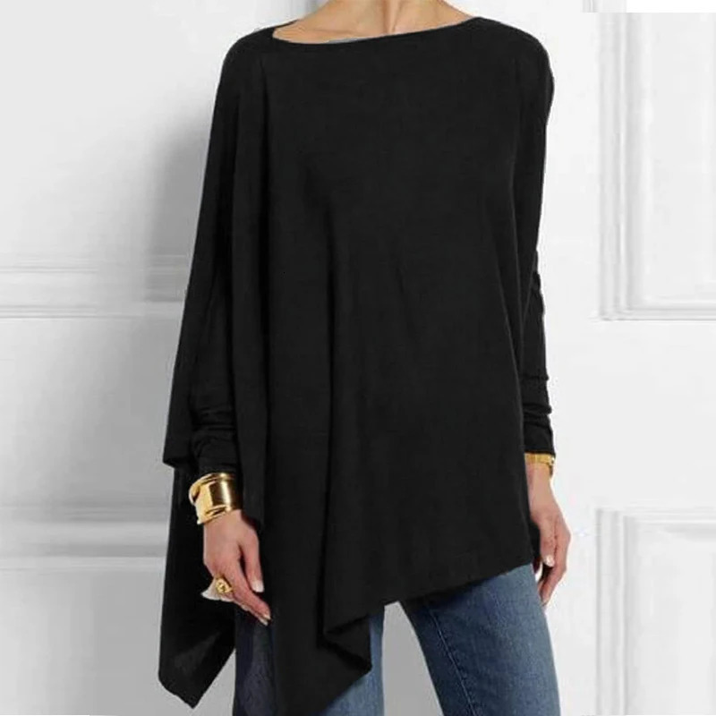 Cotton Irregular Women Blouses Shirt Autumn Female Solid Pullover Tops Casual O Neck Long Sleeve Blouse Ladies Tunic Blusas 250203