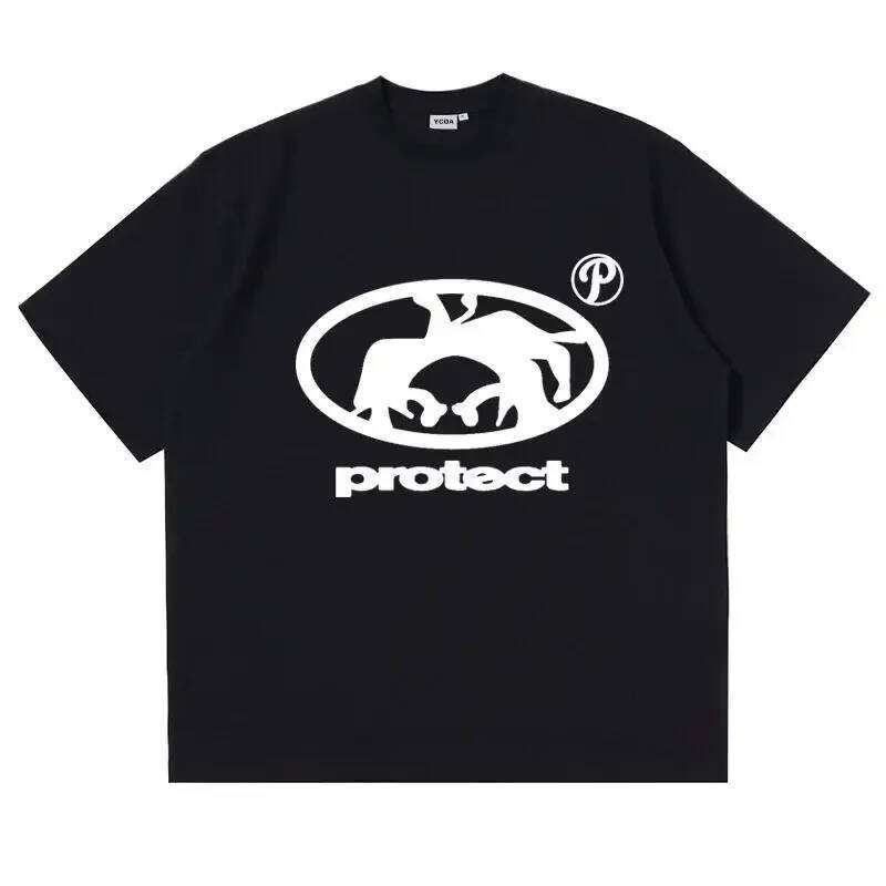 Men's Minimalist Black White Protect Animal Design Graphic Tee Street Style Summer Top X260209