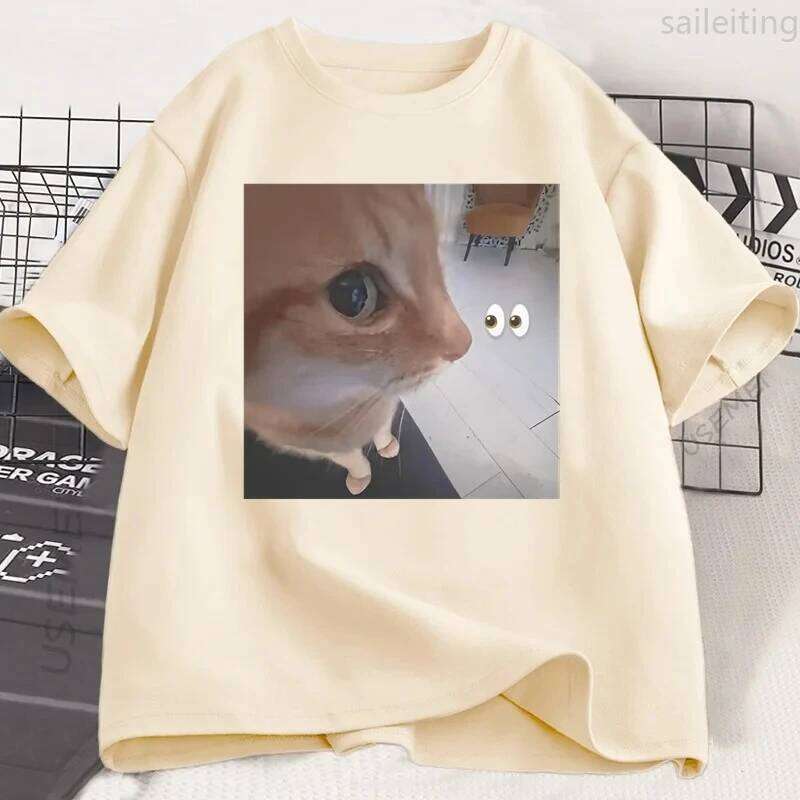 Silly Cat Meme T Shirt Funny Graphic Women Harajuku Short Sleeve Tshirt Oneck Summer Casual T-Shirt Streetwear Aesthetic Clothes X260209