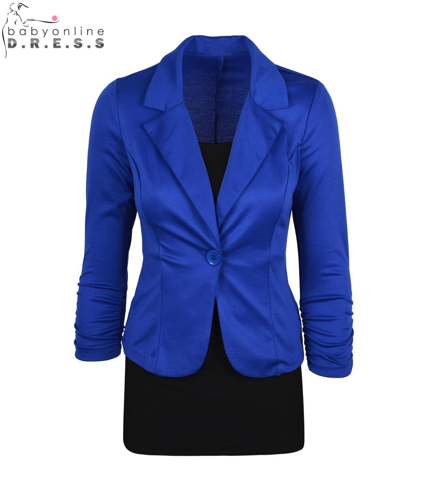 BABYONLINE D.R.E.S.S. Women's Elegant 2-Piece Office Outfit Slim-Fit Black Ruched Sleeve Blazer with Sleeveless Red Bodycon Mini Dress for Busine