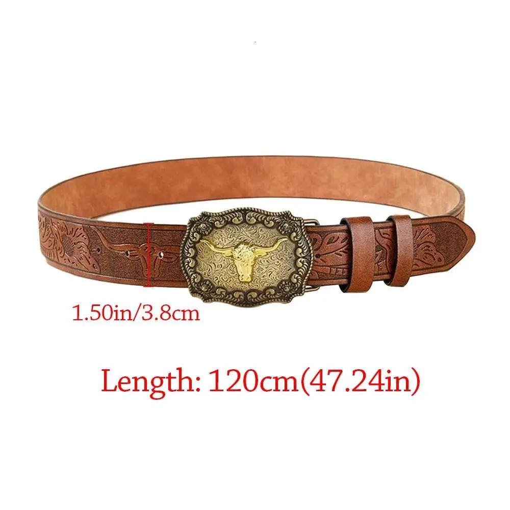 Fashion PU Leather Western Cowboy Belts Vintage Waistband Belts Floral Engraved Buckle Leather Belt Pants 260124