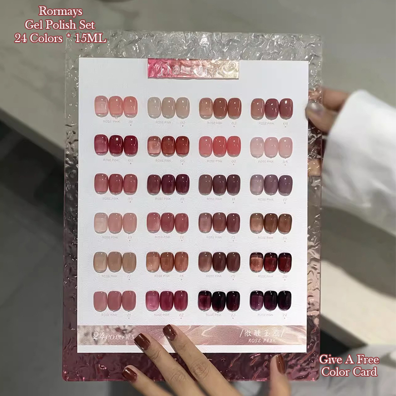 Rormays 24 Colors Jade Gel Nail Polish Set 15ML Semi-Permanent Jelly Bare Pink Shades Whitening UV Cure Soak Off Long Lasting for DIY Manicure & Profe
