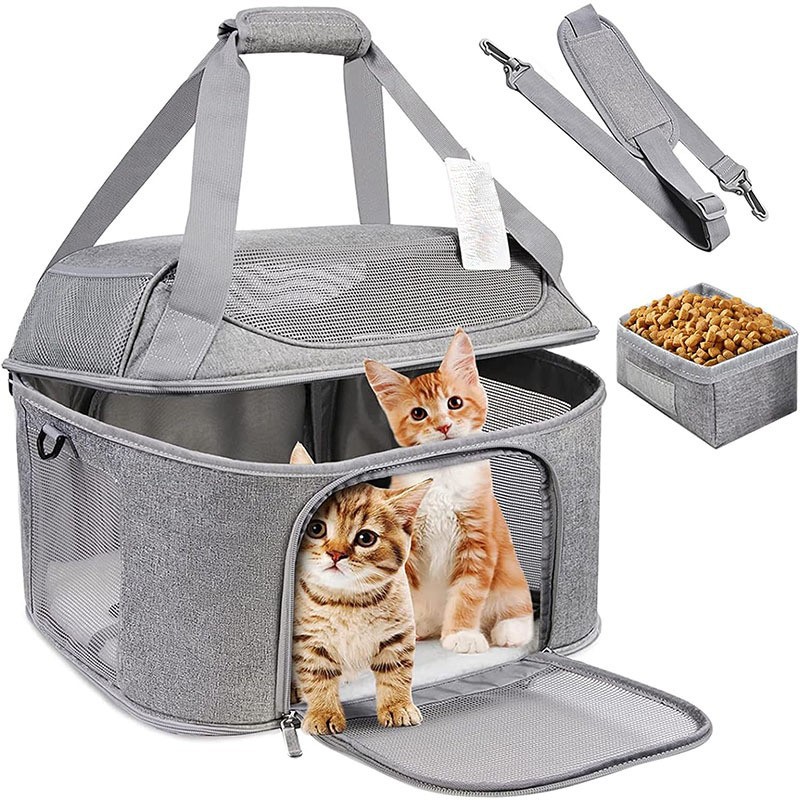 Soft side pet carrier for large cat carrier, suitable for foldable travel small dog carrier, airline approved cat carrier