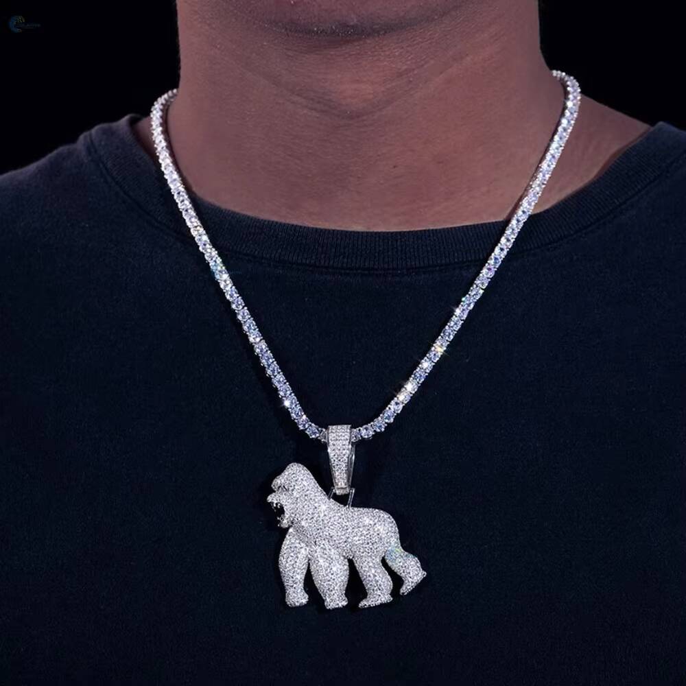 Mens Iced Out Moissanite Gorilla Pendant Necklace 925 Silver Hip Hop Bling Jewelry Gift Personalized Rapper Pendant