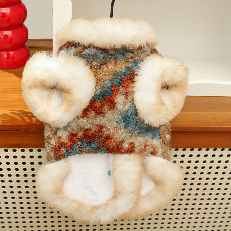 Autumn Winter New Pet Clothes Fair Isle Double Layer Fleece Cardigan Vest Outdoor Supplies Bichon Teddy Dog Coat cat clothes