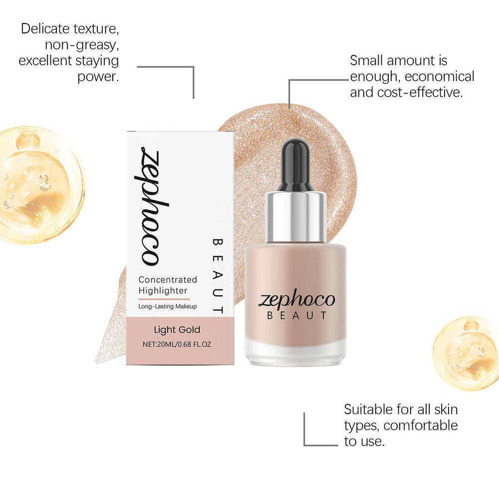Zephoco Light gold Concentrated Highlighter Liquid, Delicate Effect, Colorful and Easy to Apply, Daily Face Makeup