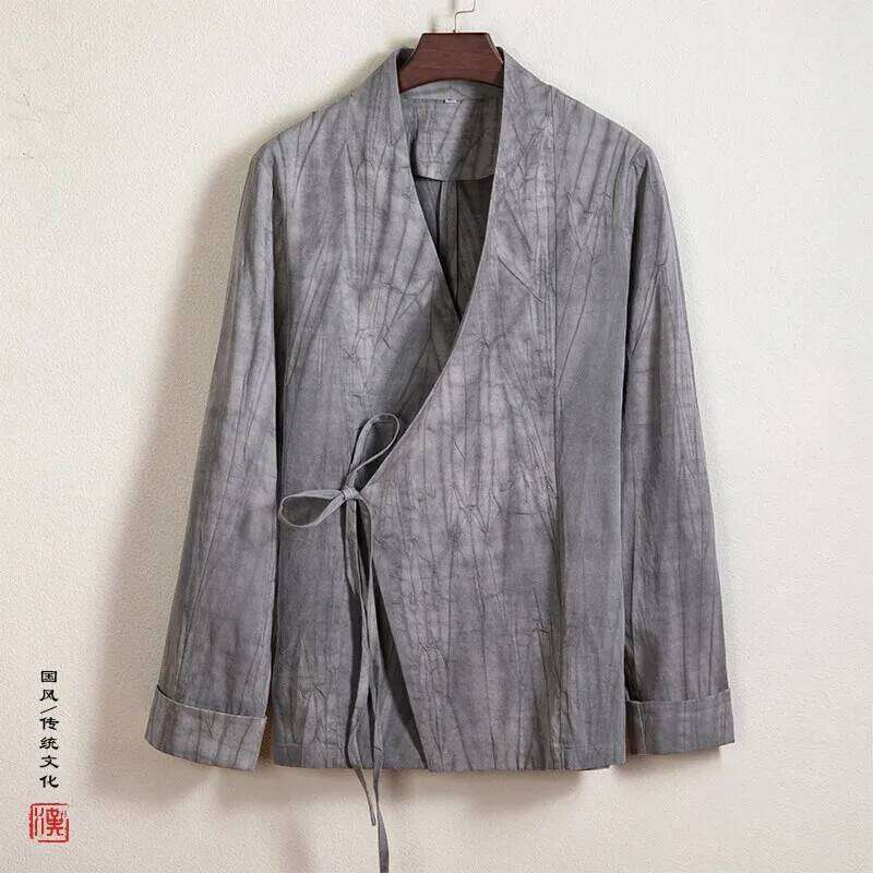 Mardi Hefxessdr Spring Chinese Style Jacket Men Kimono Harajuku Mens Cotton Vintage Open Stitch Hanfu Outerwear Male Loose Casual Coats