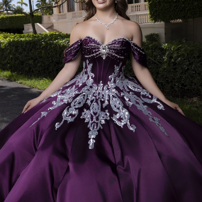 Purple Quinceanera Dresses Ball Gown Off The Shoulder Silvery Applique Lace Beading Crystal Sweet 16 Dress Vestidos 15 De Anos