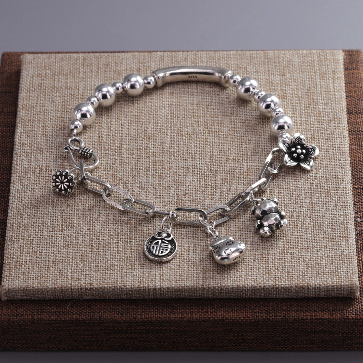 Sam Panda 925 Sterling Silver Irregular Chunky bracelets For Women Gift Lucky Peaceful Blessing Flower Pendant Jewelry Wholesale 260128