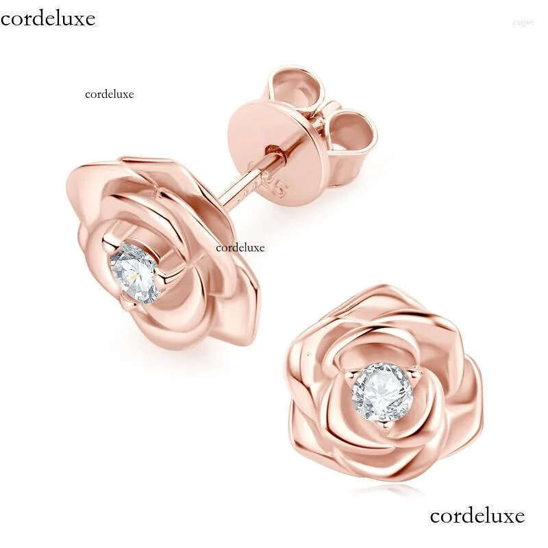 Stud Earrings Vintage Rose Flower Moissanite D Color 3mm Simple Dia Sterling Sier Fine Jewelry Gift For Women 55