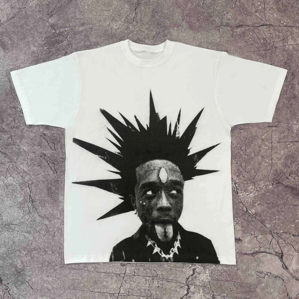 Summer Men's White Face Print Round Neck Short Sleeved Hip-hop Streetwear Casual Fashion Versatile T-shirt Large Size X260209