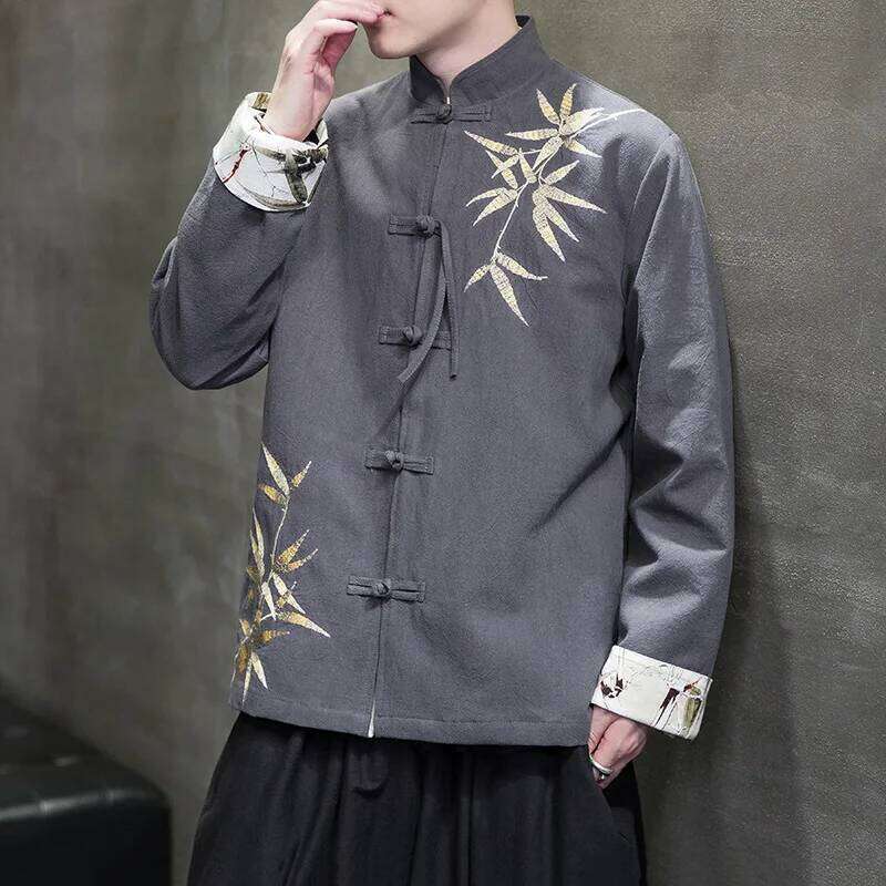 Mardi Hefxessdr Man Embroidery Tang Suit Mandarin Collar Buckle Jacket Plus Size Chinese Traditional Coat Oriental Cotton Kung Fu Shirt