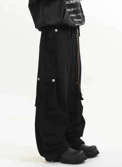 Retro Melange Brown Paratrooper Work Unisex Autumn Loose Straight-Leg Wide-Leg Casual Floor-Length Trousers