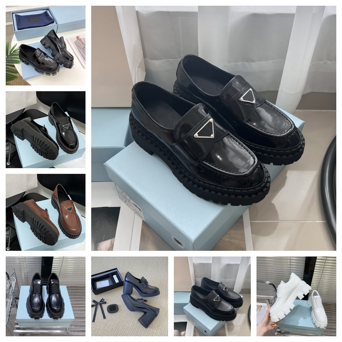 Luxury Designer shoes 2026 women shoes Triangle thick sole height increasing shoes new model loafers genuine leather British style small leather shoes single shoe