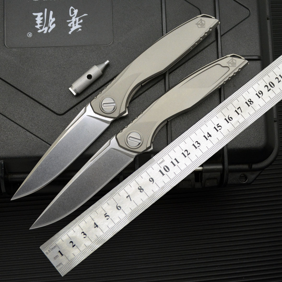 2Models Shirogorov knives Knife Astrium 3.94 M390 Point Blade, TC4 Handles