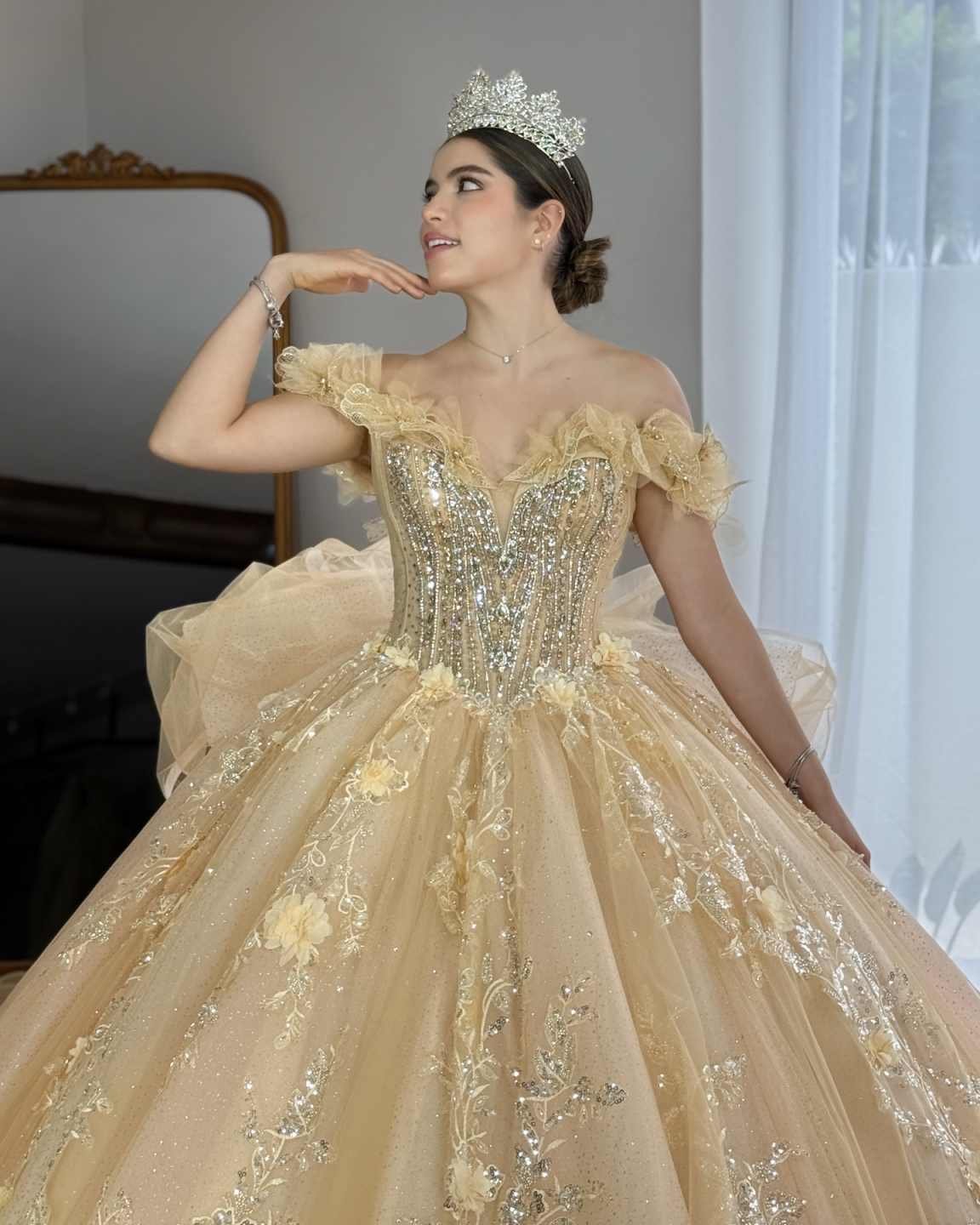 Yellow Quinceanera Dresses Ball Gown Off The Shoulder Applique Flower Beads Tull Corset Party Birthday Sweet 16 Dress Vestidos