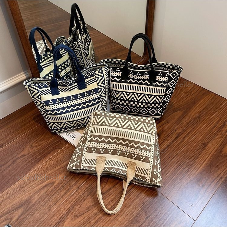 2026 Luxury New trendy printed cotton-linen shoulder tote bag, Korean style large-capacity tote bag, artistic school student tutoring bag