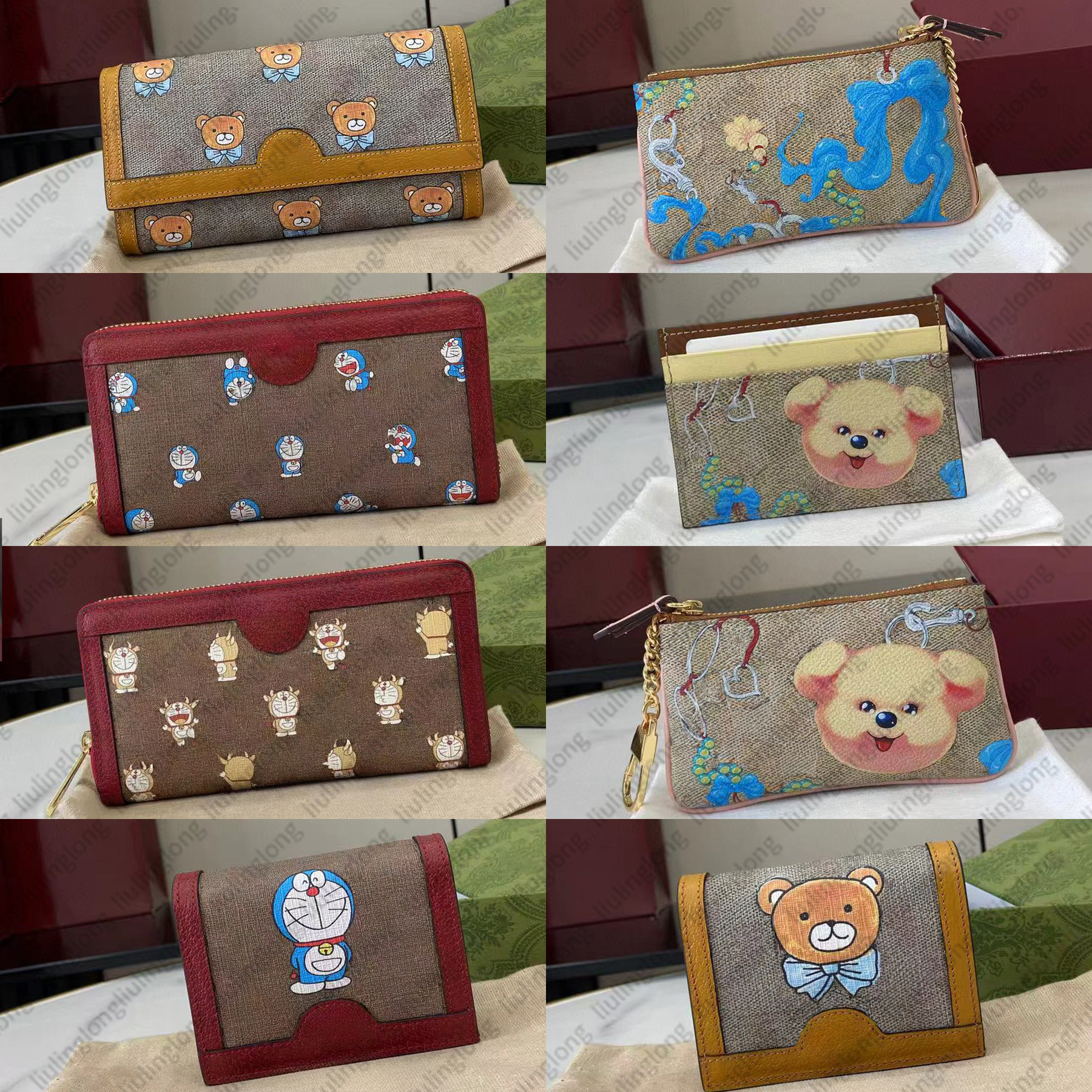 Beige dark brown Card case Cute cartoon Doraemon Womens wallet animals bags holder designer charm coin case luxury purse personalized Cute Pouch mini coin purse