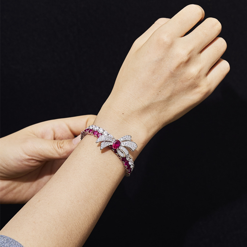 Bracelet Bowknot Bracelet, Gold-Plated Double Chain, Color-Blocking Bracelet, Luxurious High-End Women's Evening Bracelet