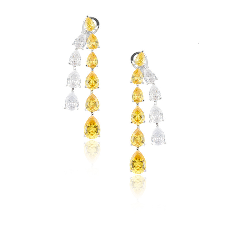 Earrings New Double-Chain Pear-Shaped Earrings, Gold-Plated With High-Carbon Diamonds Earrings, Luxurious Sophisticated Women's Evening Earrings