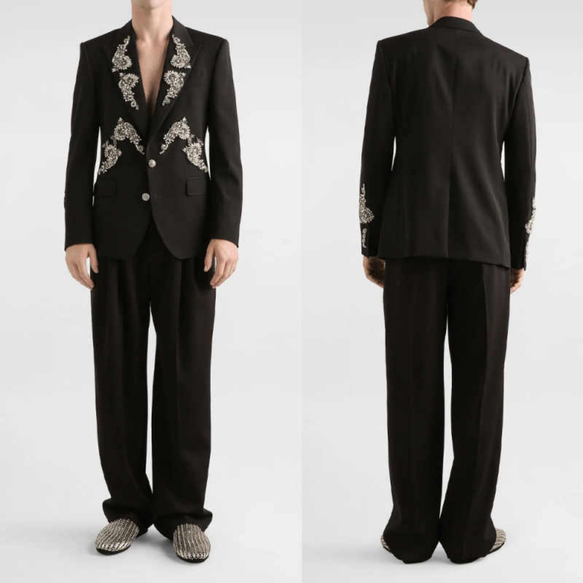 Luxurious Groom Wedding Tuxedos 2 Pieces Jacket Pant Peaked Lapel Bead Crystal Business Occasion Party Banquet Customized