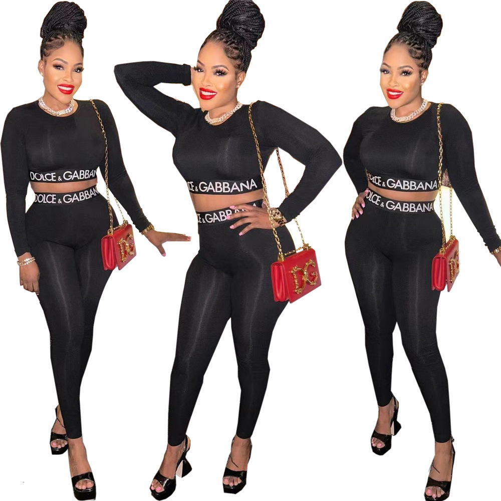 Women's Two Piece Pants Streetwear 2 Two Piece Set Women Outfits Fitnesss Long Sleeve Crop Top Leggings Women Ladies Tracksuit Female 231010