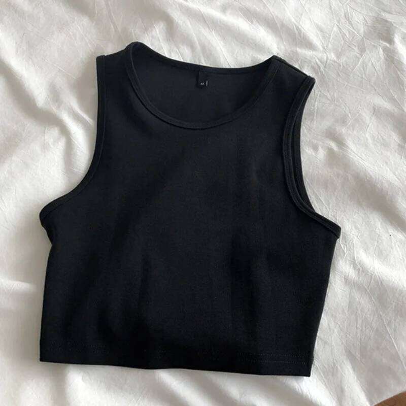 Summer new ladies retro crop high waist slimming stretch slim short sleeveless bottoming top 26Y0209