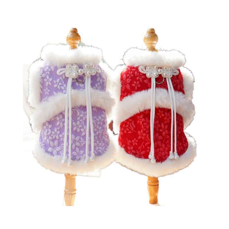Autumn Winter Fleece Lined Chinese Style New Year Tang Suit Button Pet Dog Clothes Supplies Hairless Cat Ragdoll cat clothes