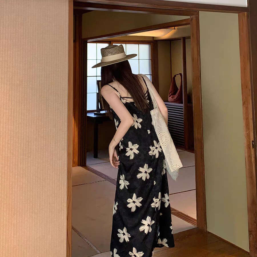 Floral Print Holiday Sle Women's Svel Strapl Dr A-Line Skirt French Sle Materni Dr Summer New Arrival
