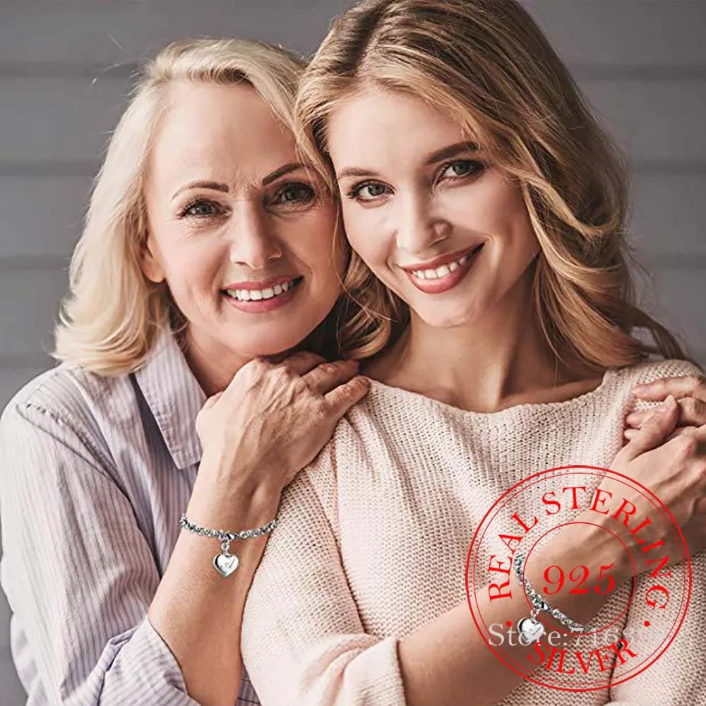 Punk 925 Sterling Silver A-Z Letter Heart Charm Bracelets Bangles For Women Fine Jewelry Pulseras Mujer Moda 260128