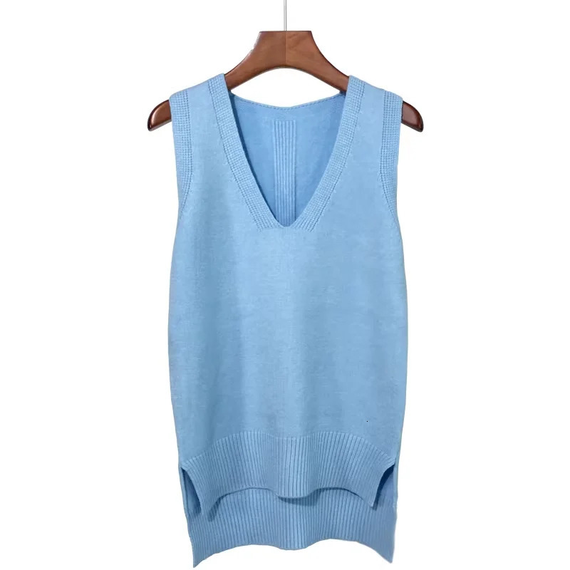 2024 Womens VNe Knitted Vest Faion Split Loose MidLength Sweater Trendy Open Bal Top for Spring Season 260130