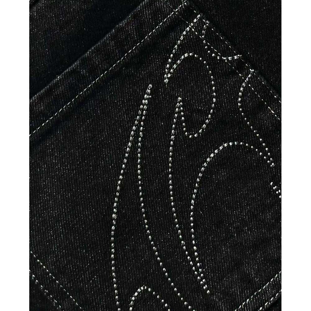 90s Retro Street Embroidery Male R&B Solid Color Loose Straight Pants Female Y2K Harajuku Hip Hop Punk Style Men Jeans