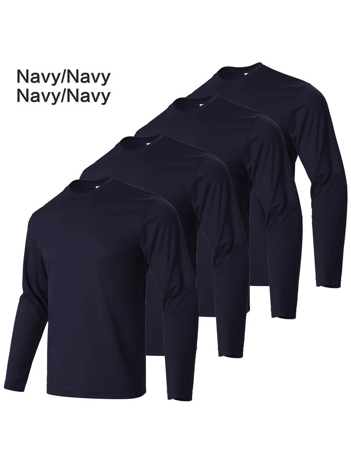 4-piece mens solid color round neck T-shirt - quick drying breathable moisture wicking suitable for fitness and running 260207