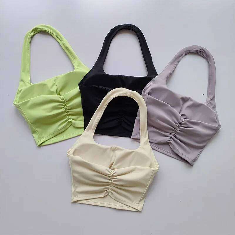 2023 New Sexy Halter Padded Athletic Sport Women less Yoga Crop Top Bra Workout Tops Gym Fitness Sports Bras 26Y0209