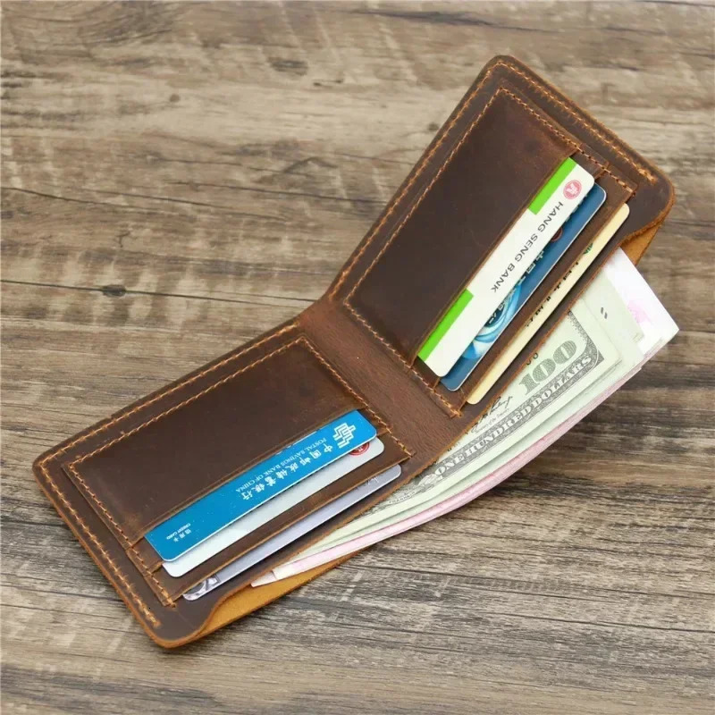 Mens Crazy Horse Leather Wallet Genuine Leather Wallet Card Bag Simple Retro European and American Style Mens Purse 2026 260202