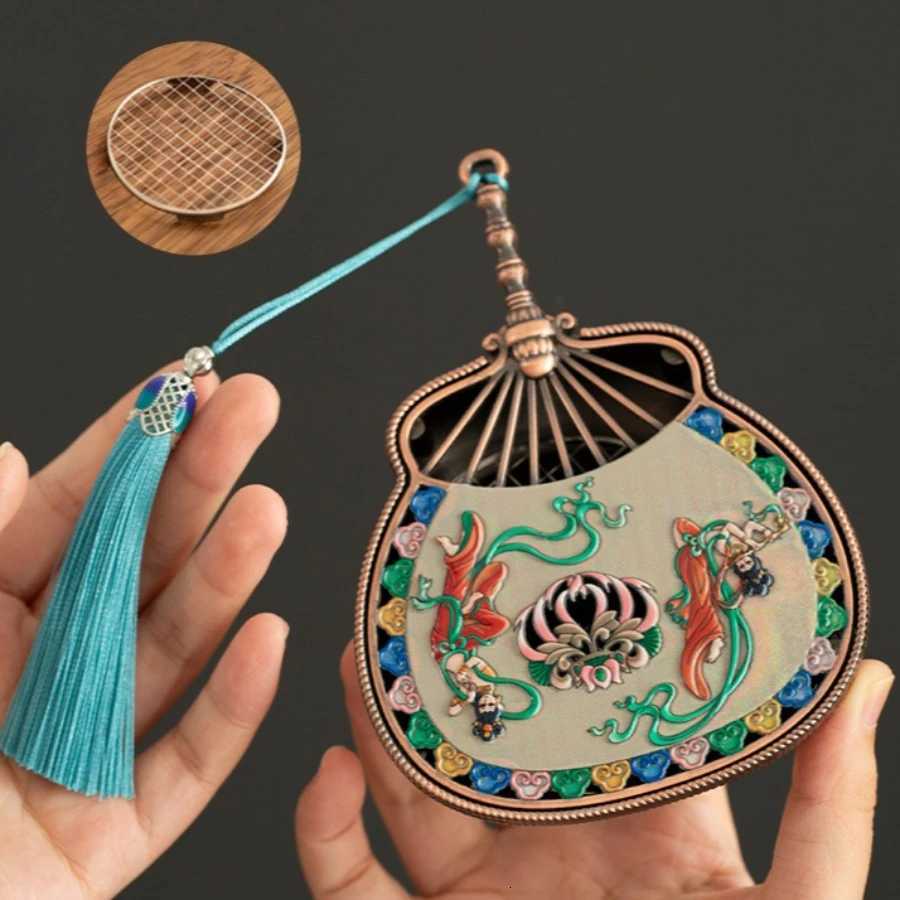Dunhuang Enamel Incense Burner Pipa Fan Antique Sandalwood Incense Burner Aromatherapy Stove Home Desktop Decoration Ornament C260209